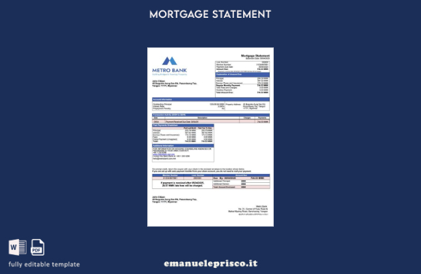 stile verificato Modello di estratto conto ipotecario Myanmar Metro Bank Modello